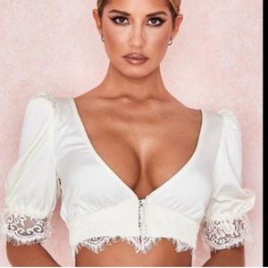 Leona ivory satin and lace blouse crop top